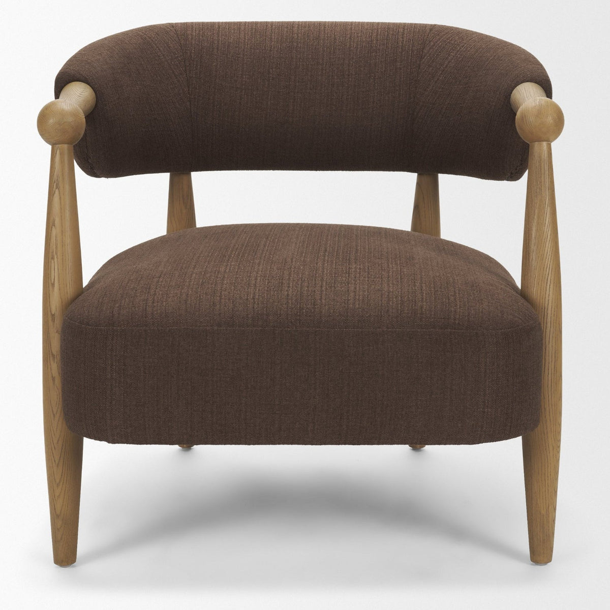 Mercana Lewis Mocha Fabric w/ Brown Wood Open Back Accent Chair