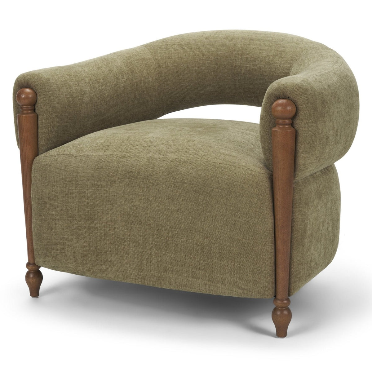 Mercana Margaux Olive Open Back Barrel Accent Chair in Green, primary product view