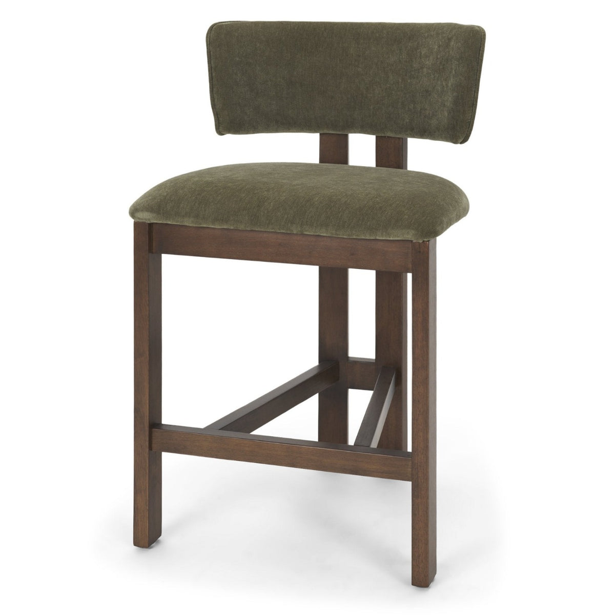 Mercana Soho Curved Open Back Moss 008 Olive Tripod Frame Counter Stool Set of 2 in Green, primary product view