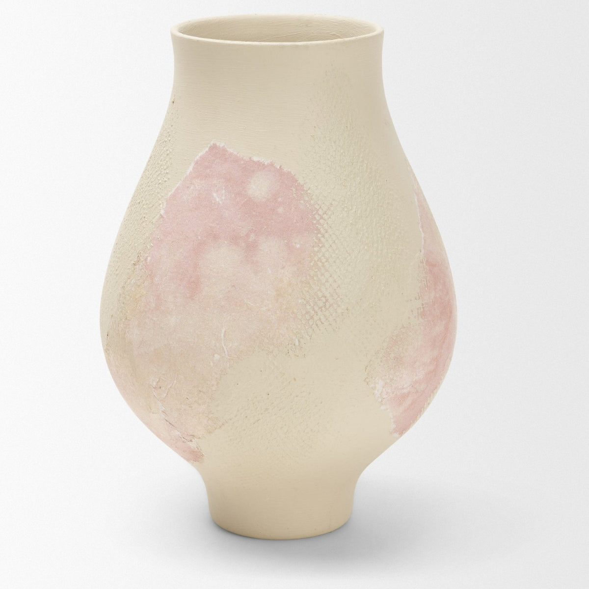 Mercana Velo Cream w/Blush Pink Hand-Painted Terracotta Decorative Vase