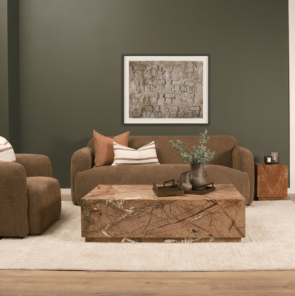 Mercana Matteo Solid Rainforest Rust Marble Square Side Table