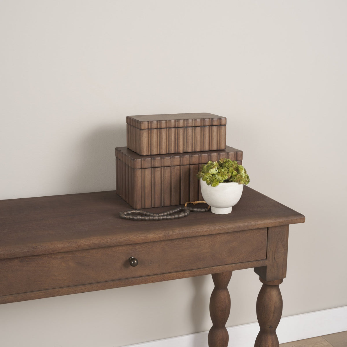 Mercana Strata Fluted Walnut Wood Decorative Box Set