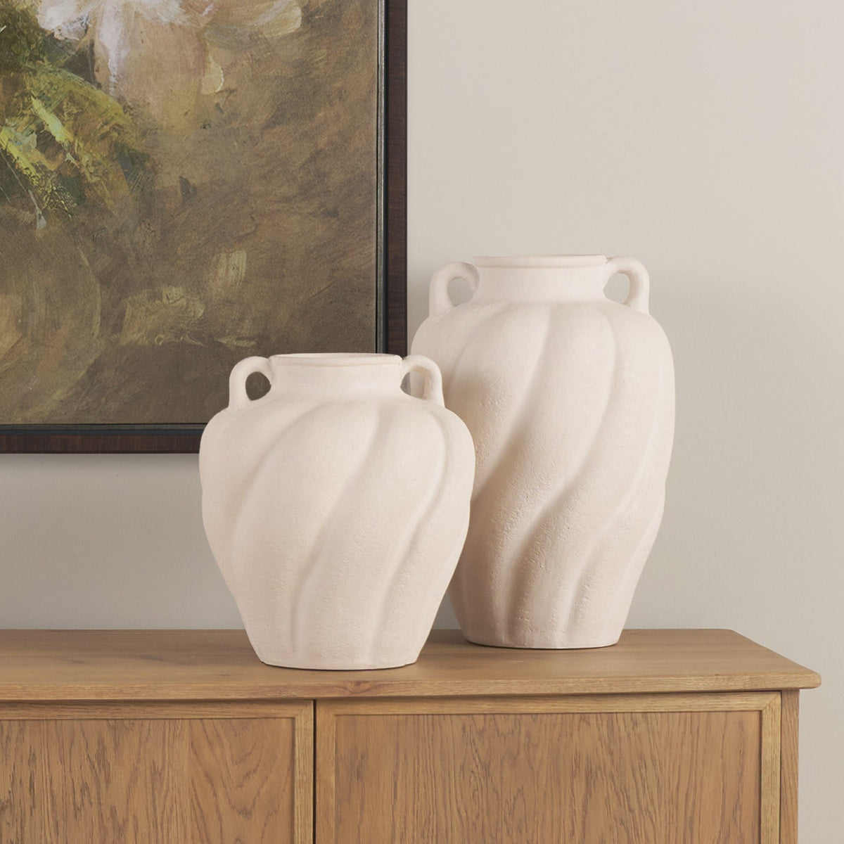 Mercana Syros Twisted Small Cream Ceramic Urn Vase