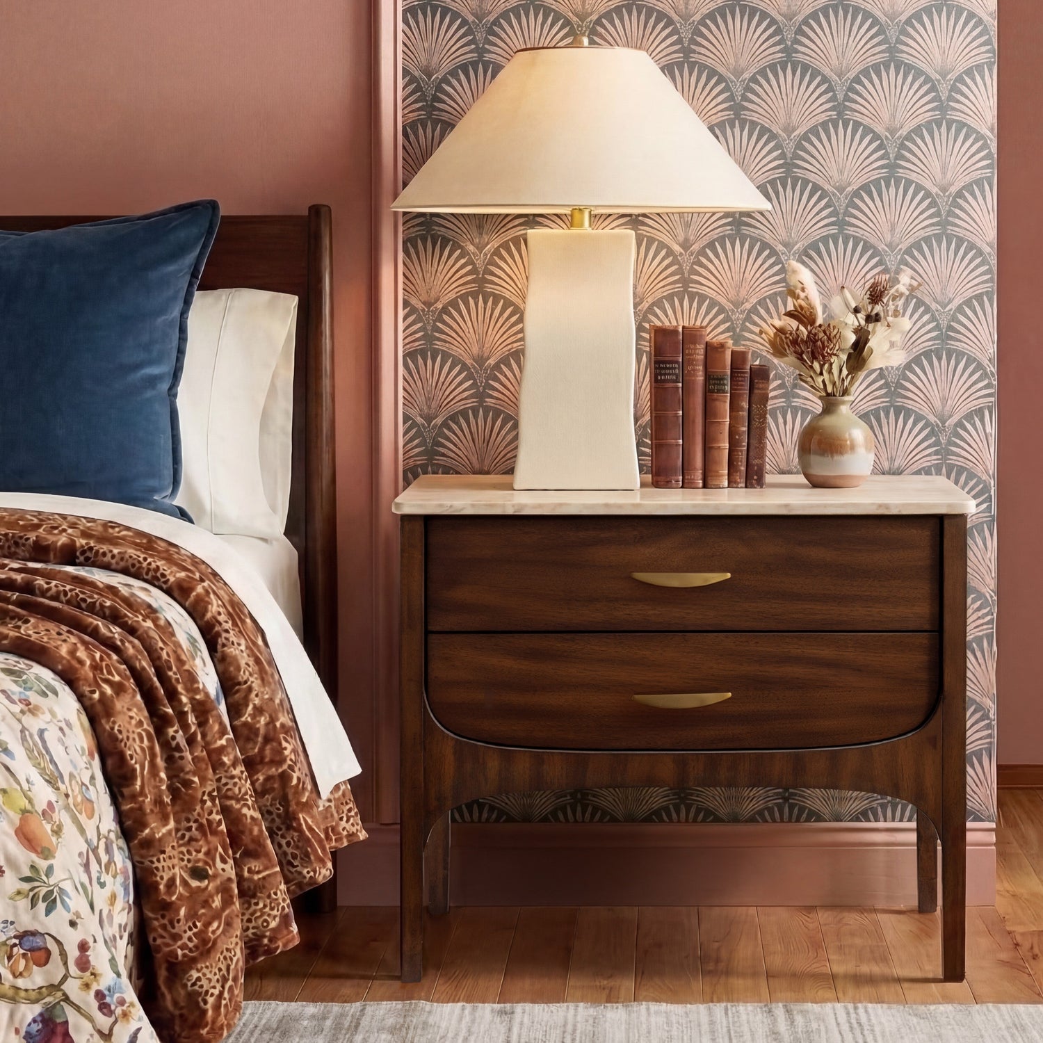 Co. House Designs Fontaine 2-Drawer Walnut Nightstand