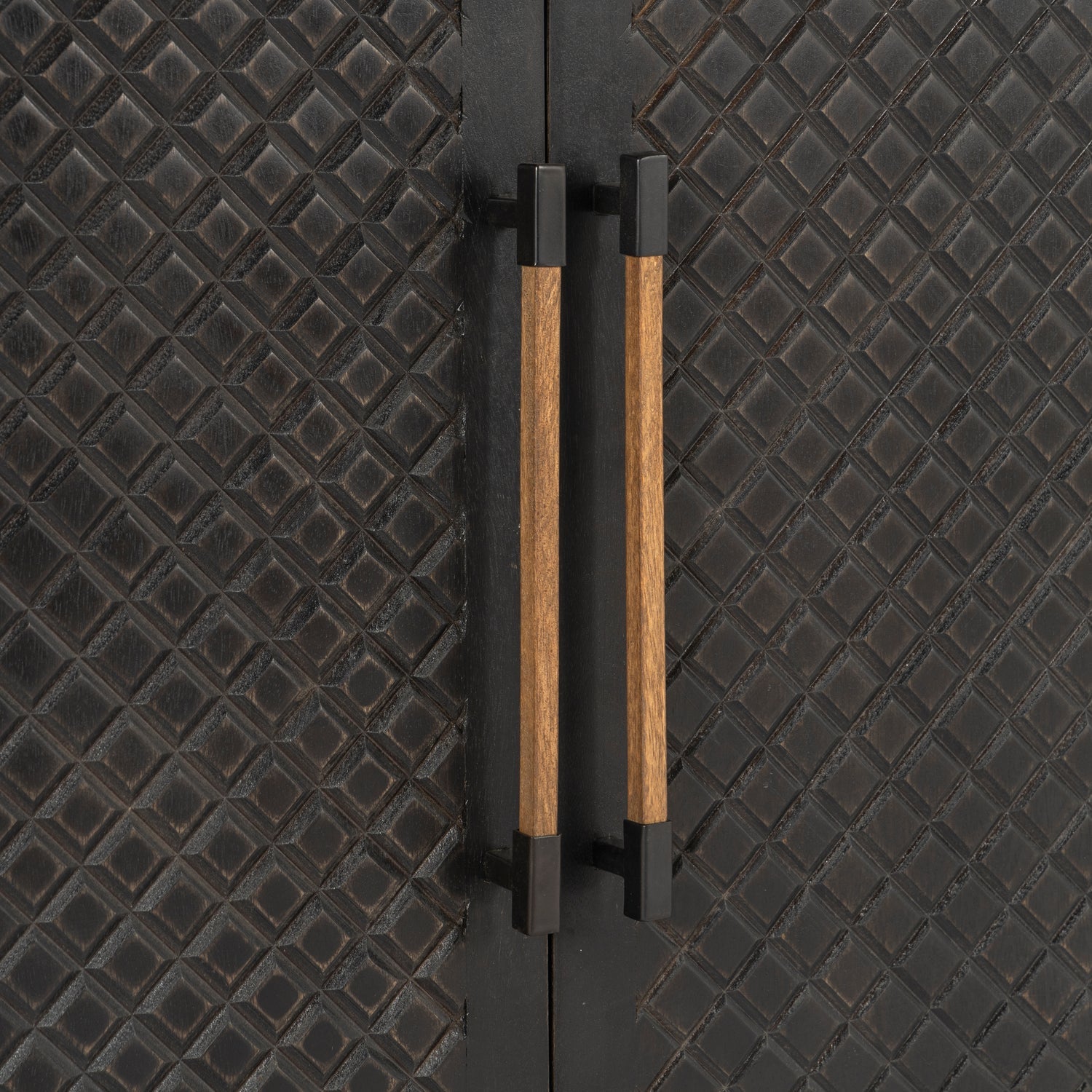 Co. House Designs Naya Solid Wood Carved Seadrift and Black Cabinet