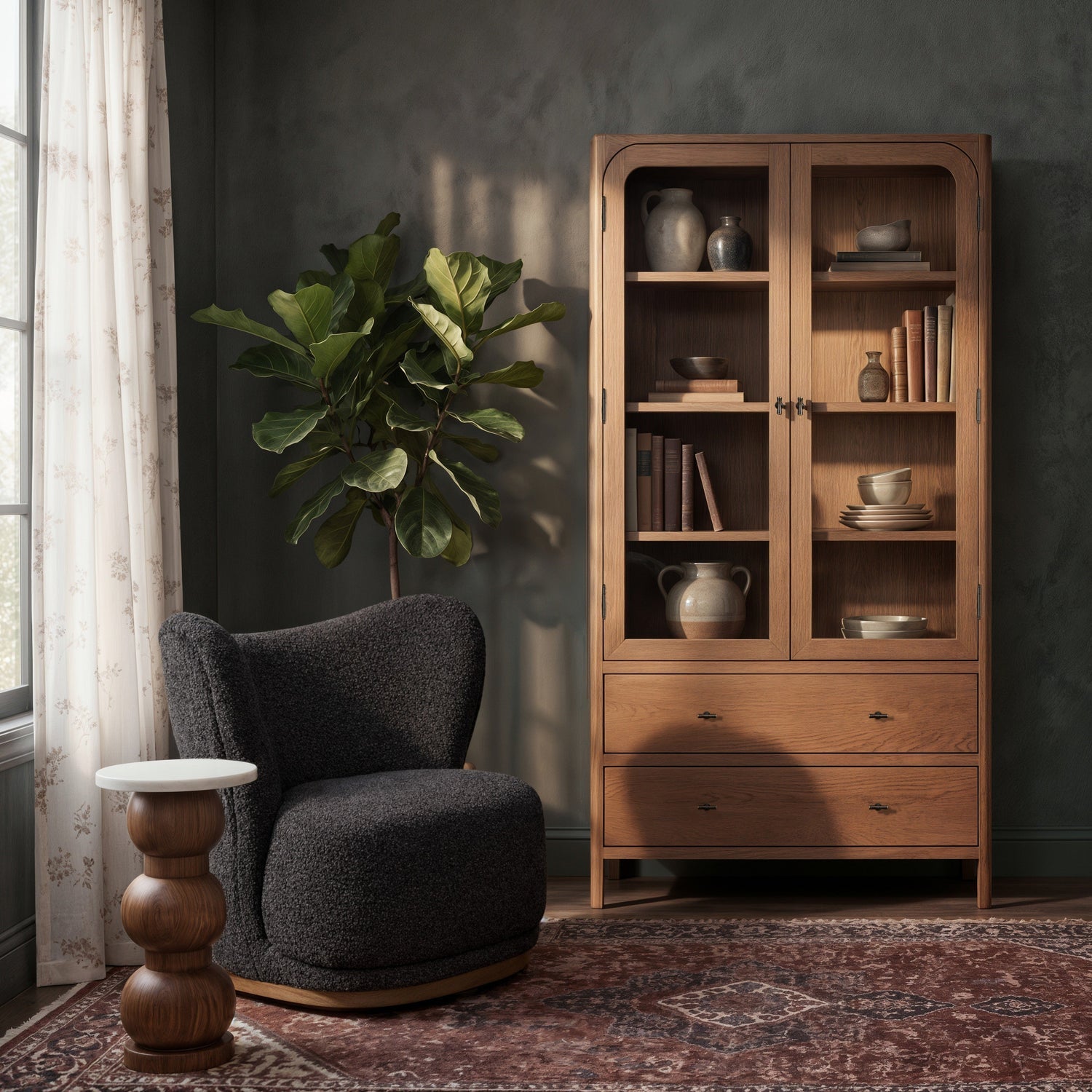 Co. House Designs Cali Walnut Display Cabinet