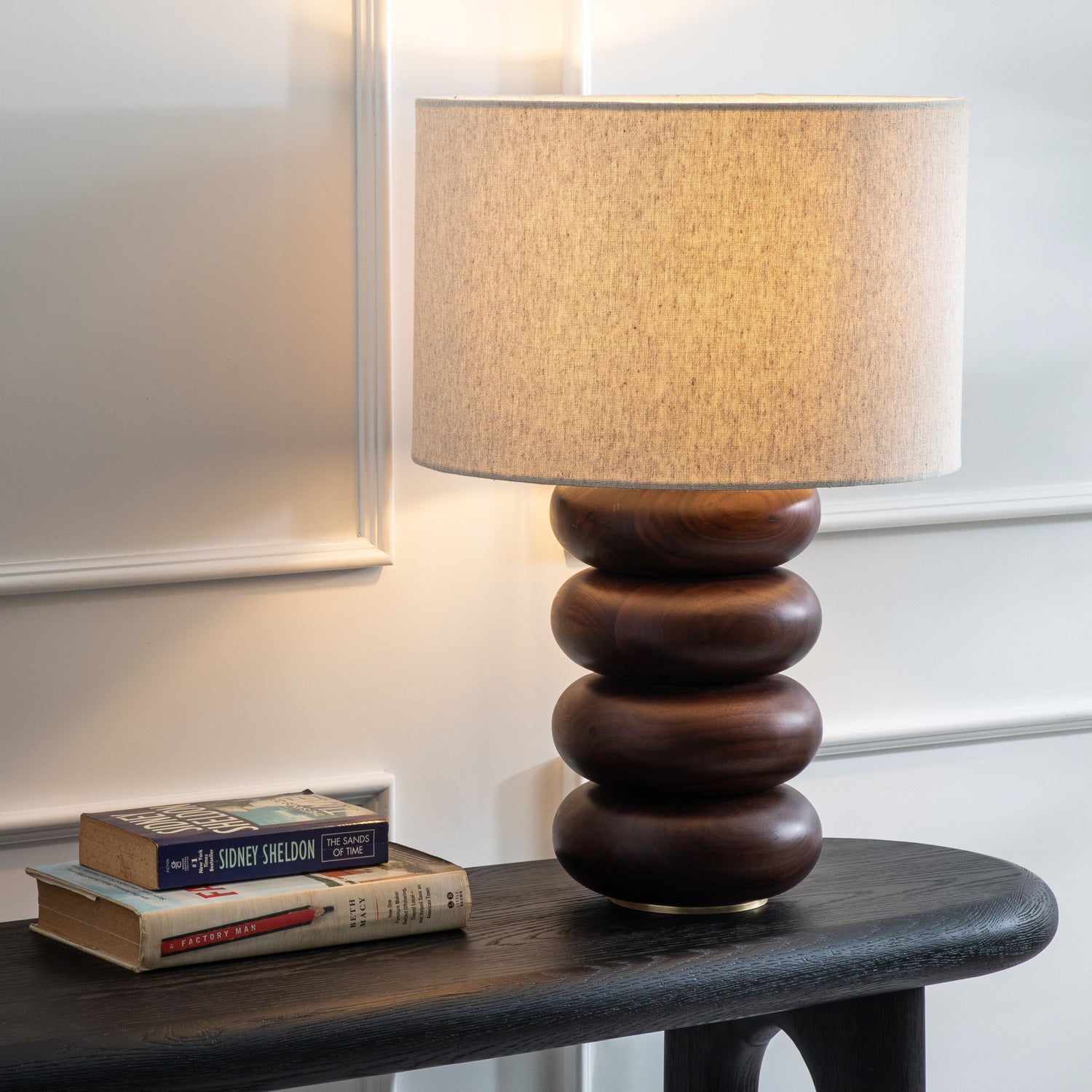 Co. House Designs Sandia Oak Wood Walnut Large Table Lamp