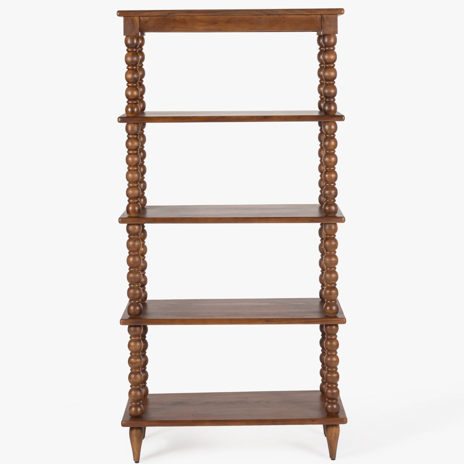 Front view of the Co. House Designs Spindle Walnut Tall Bookcase