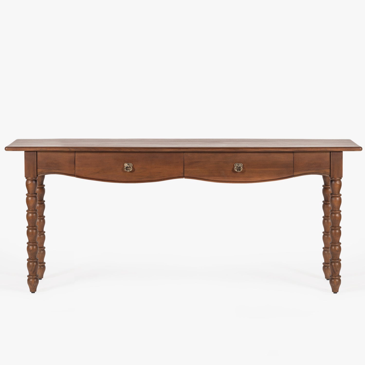 Front view of the Co. House Designs Spindle Walnut Console Table
