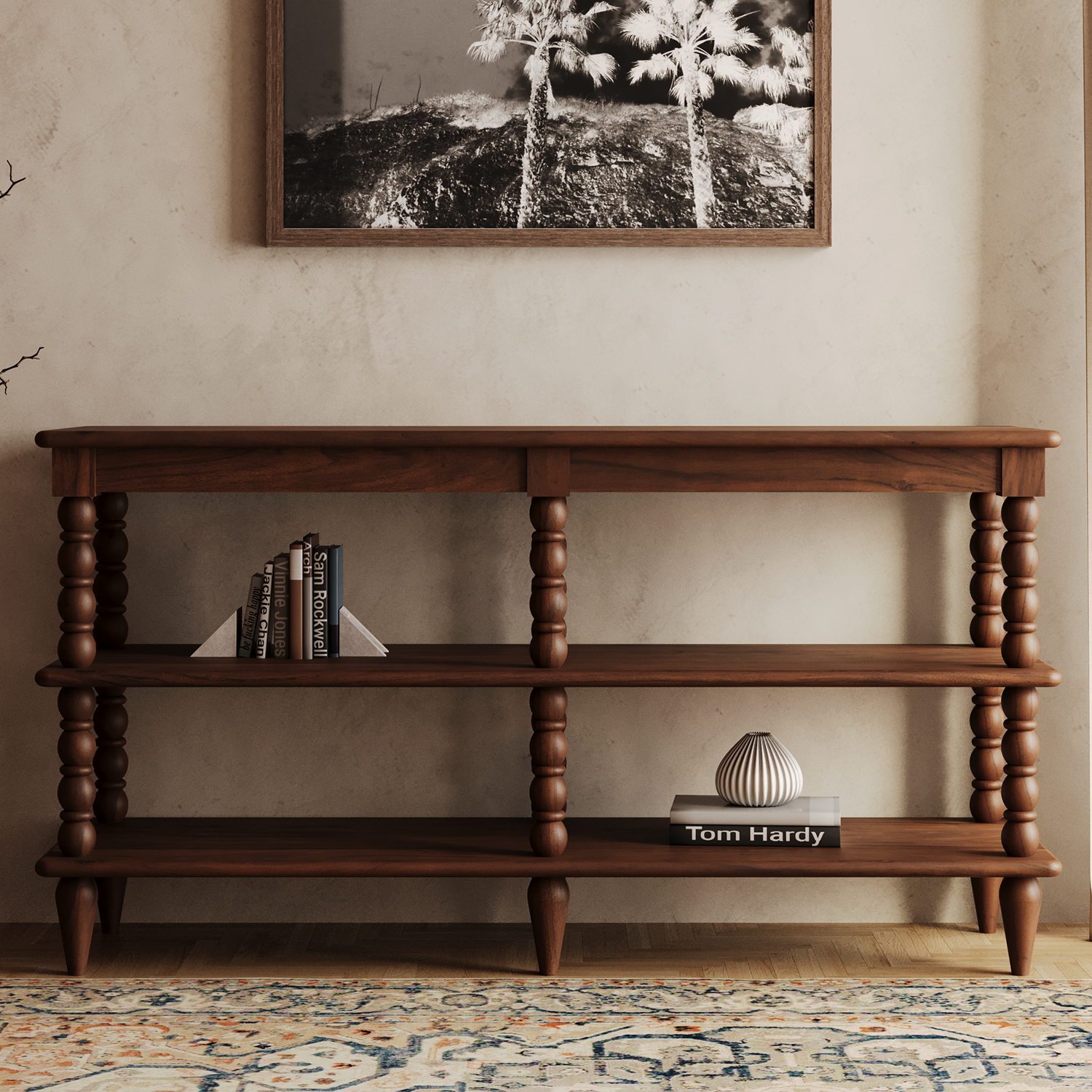 Co. House Designs Spindle Walnut Wide Bookcase