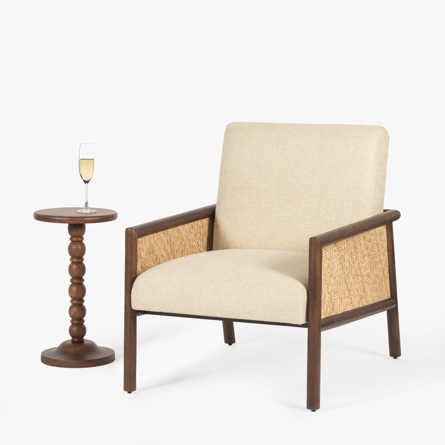 Co. House Designs Spindle Walnut Drink Table styled in a room setting