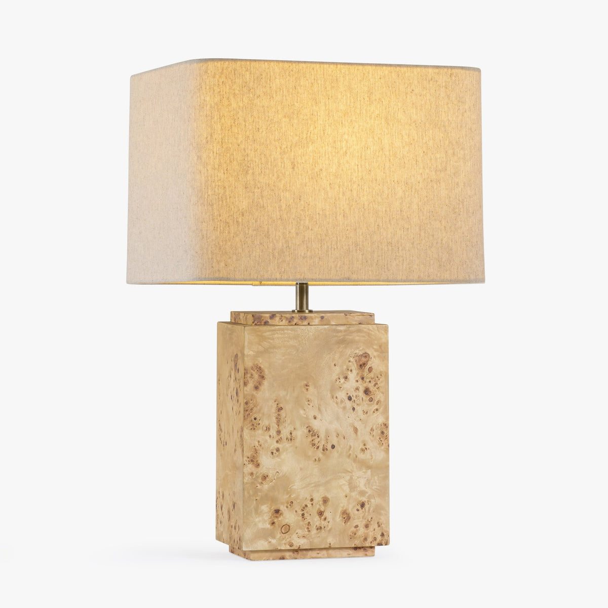 Co. House Designs Wesley Light Burl Table Lamp illuminated and glowing