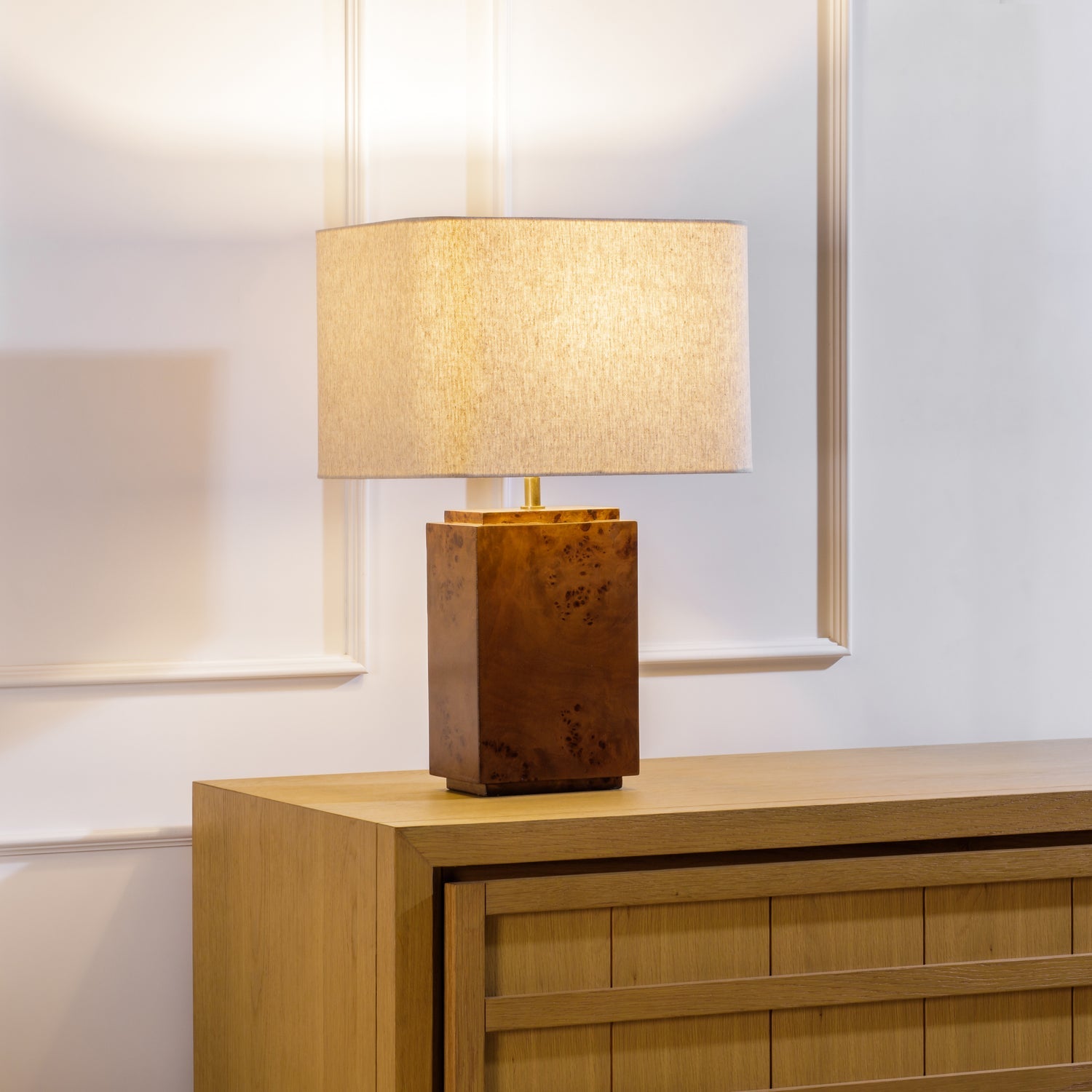 Co. House Designs Wesley Dark Burl Table Lamp styled in a room setting