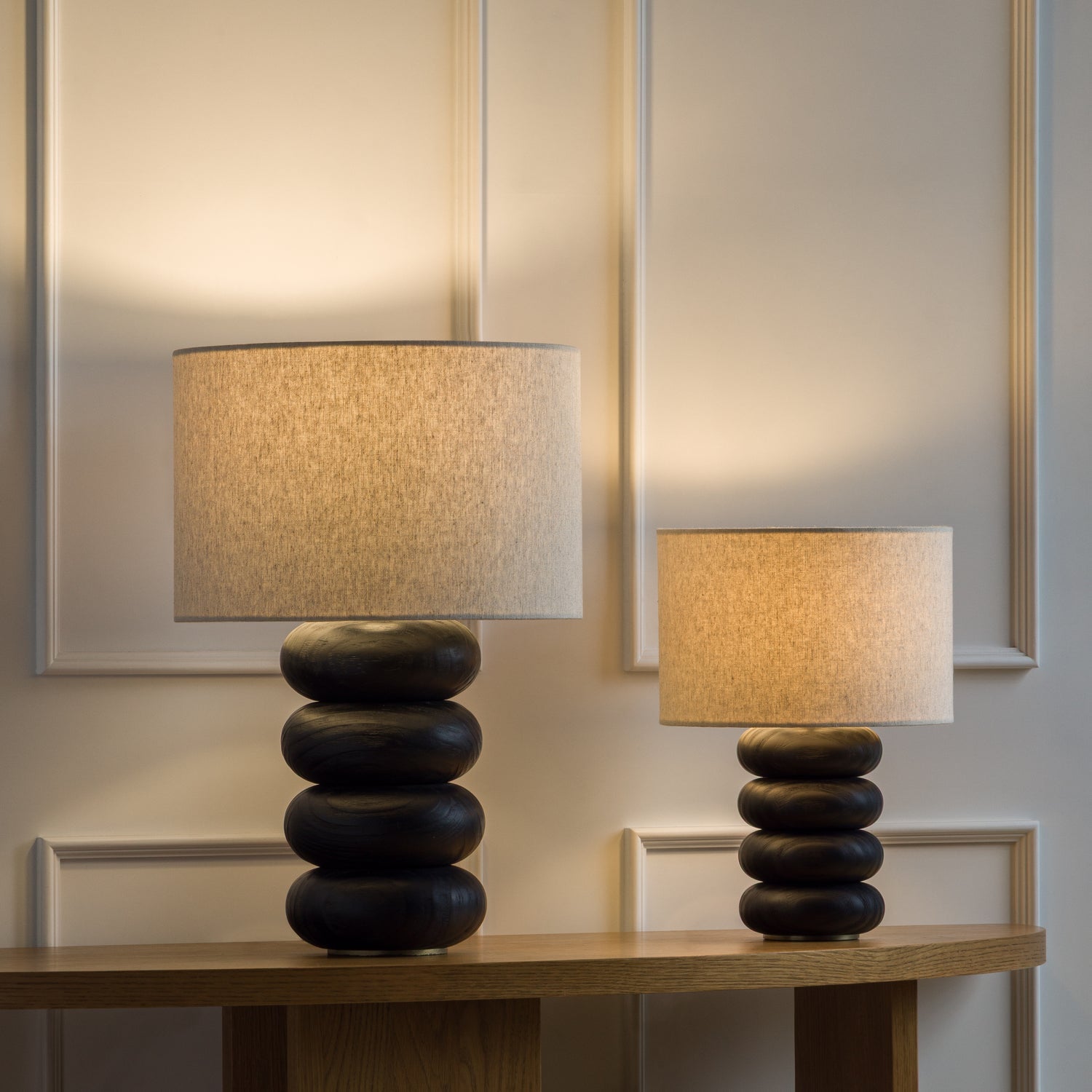 Co. House Designs Sandia Oak Wood Black Small Table Lamp