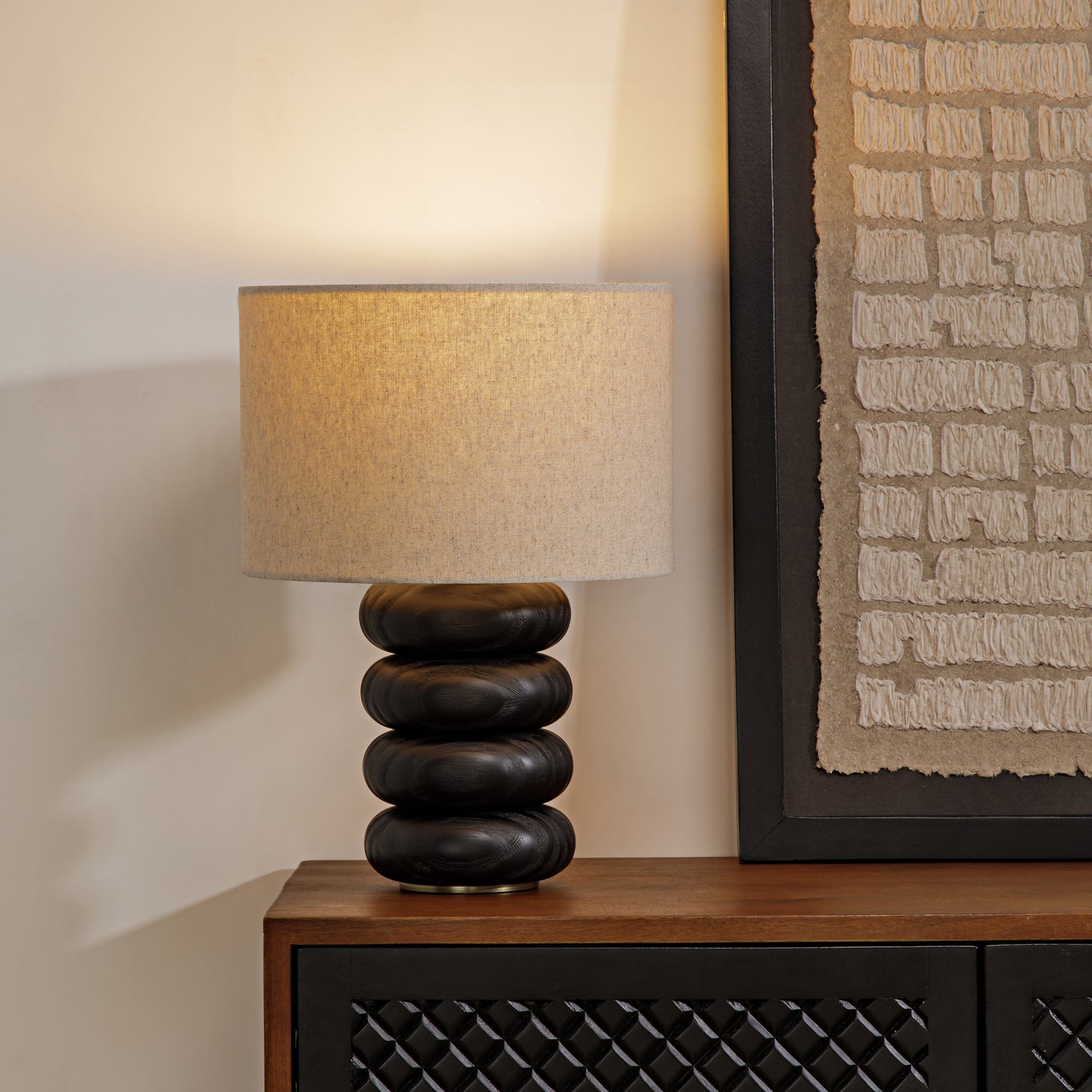 Co. House Designs Sandia Oak Wood Black Small Table Lamp