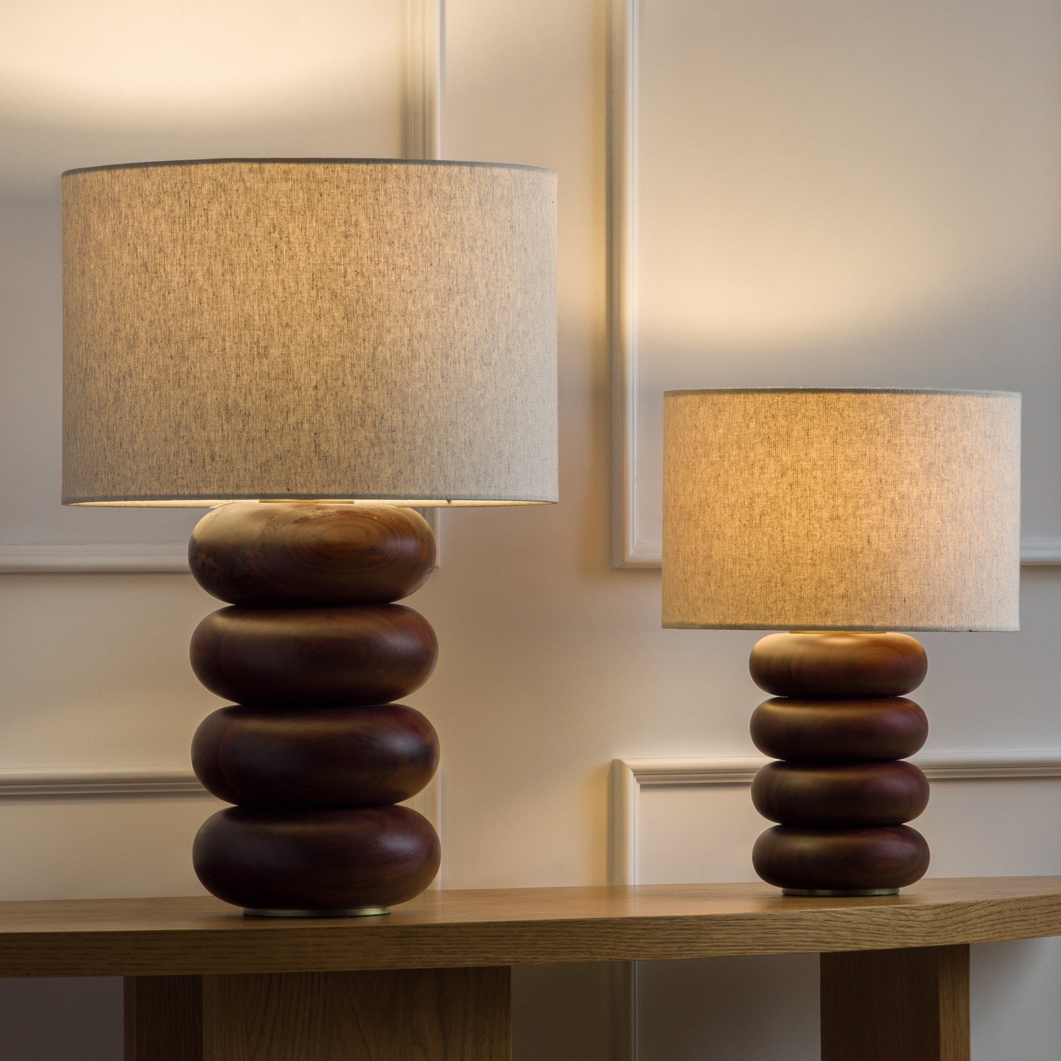Co. House Designs Sandia Oak Wood Walnut Small Table Lamp