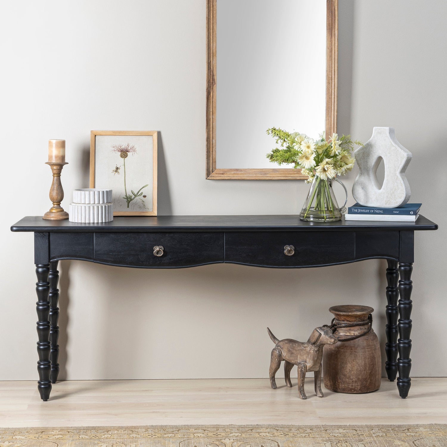 Co. House Designs Spindle Black 6FT Console Table - styled in a room setting