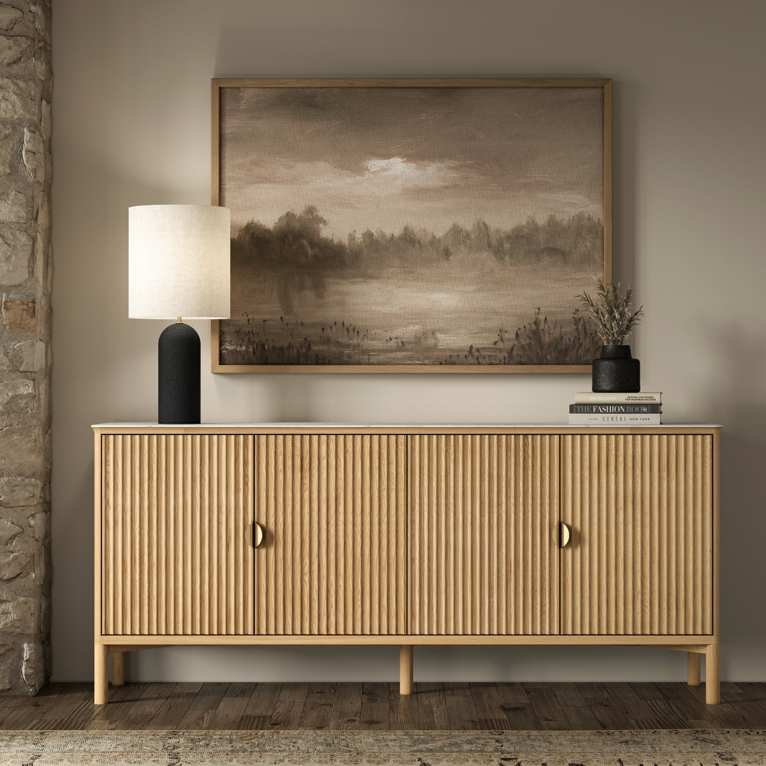 Co. House Designs Olive 4-Door Oak Light Buffet