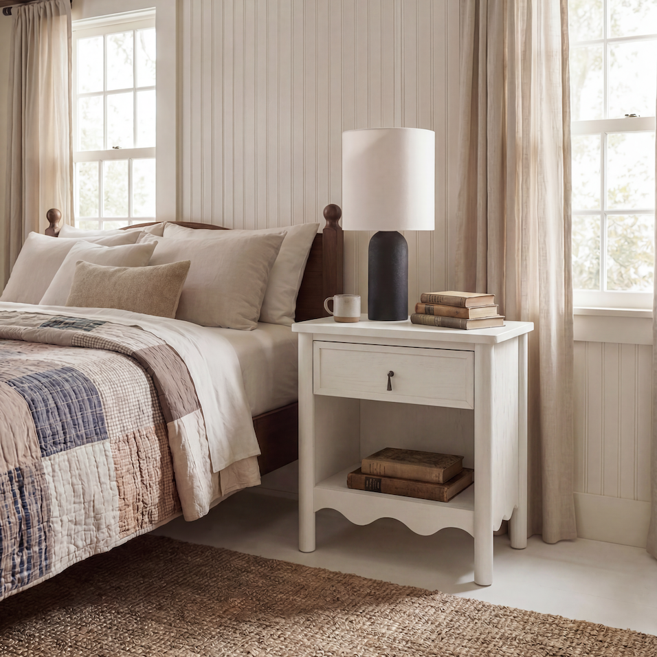 Co. House Designs Onda Cream Oak 1-Drawer Nightstand Set of 2