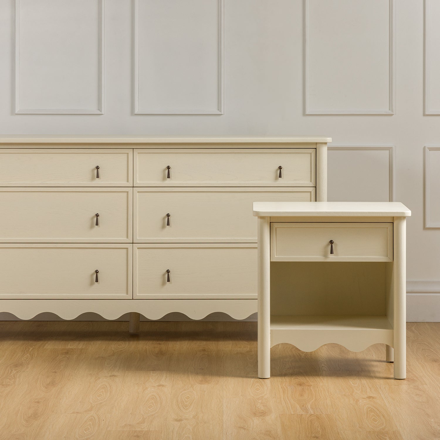 Co. House Designs Onda Cream Oak 1-Drawer Nightstand Set of 2