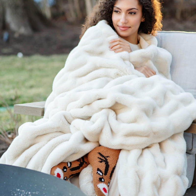 Fabulous Furs Couture Collection Mink Pleat Faux Fur Throw Blanket