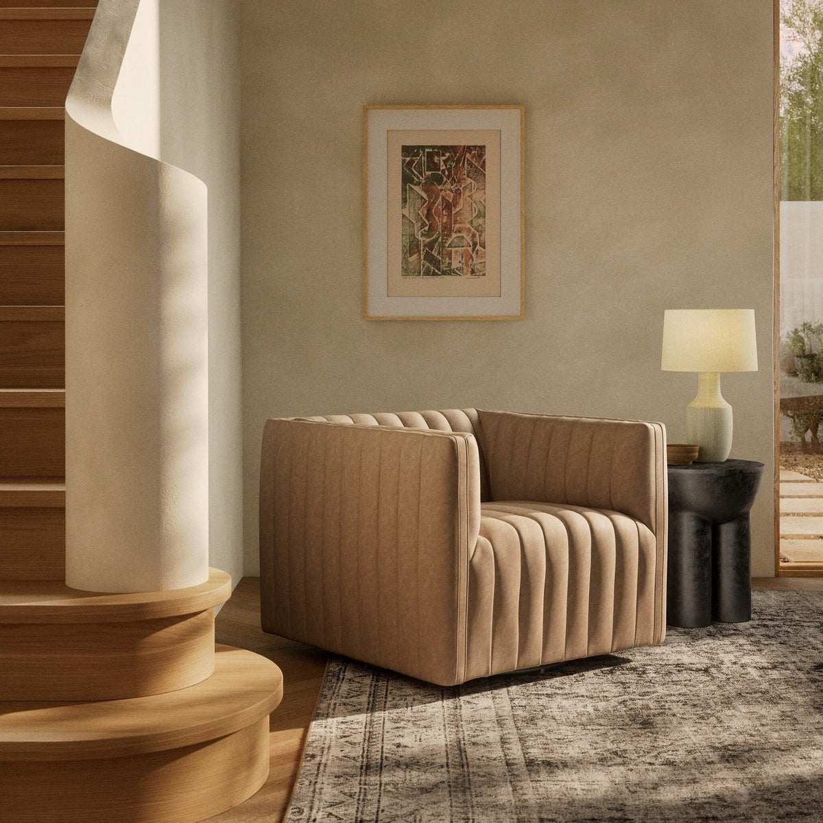 Four Hands Augustine Palermo Drift Swivel Chair in a styled room setting