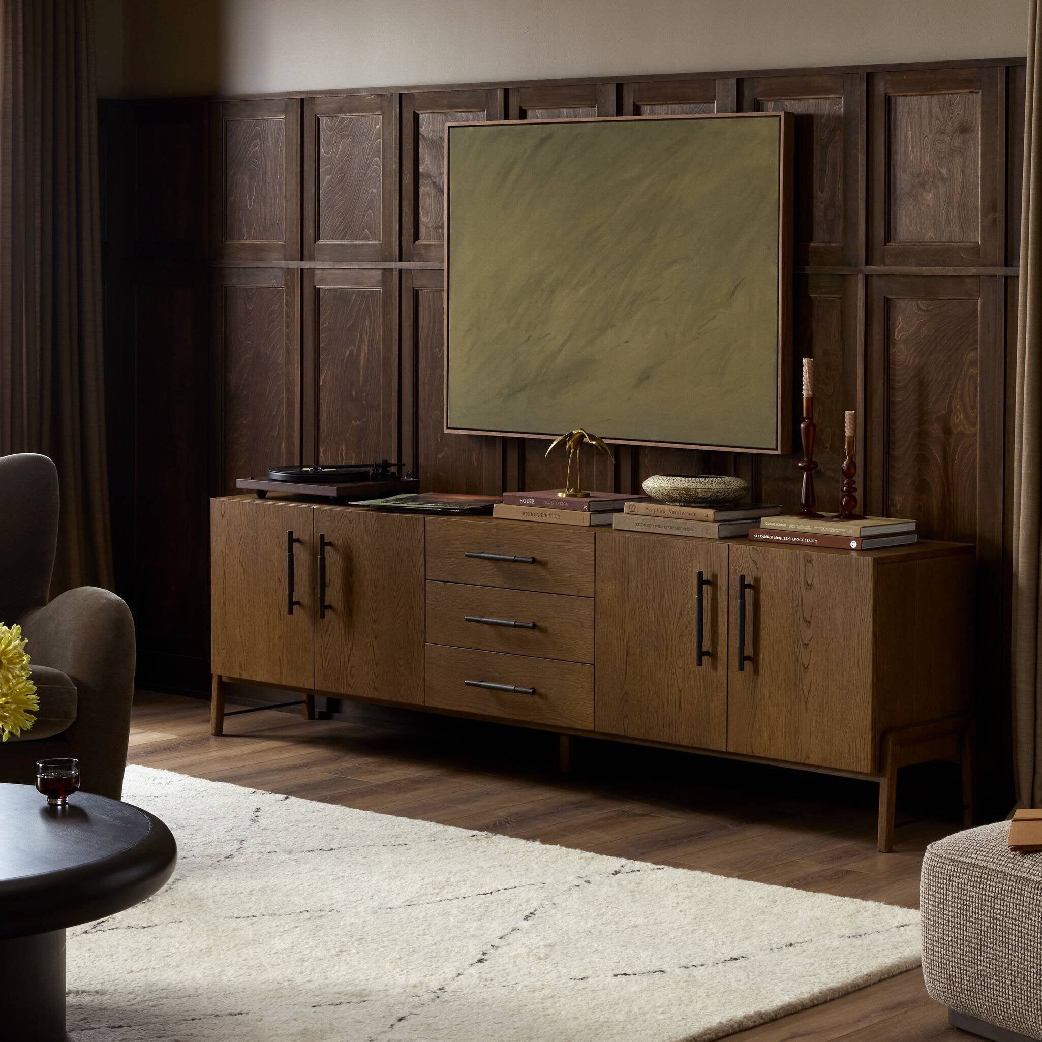 Four Hands Rosedale Chaps Ebony Media Console - styled room setting