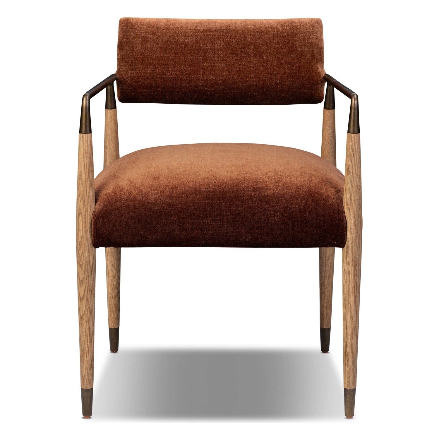 Four Hands Waldon Altair Sienna Dining Chair Set of 2 on brushed brass iron frame, front view