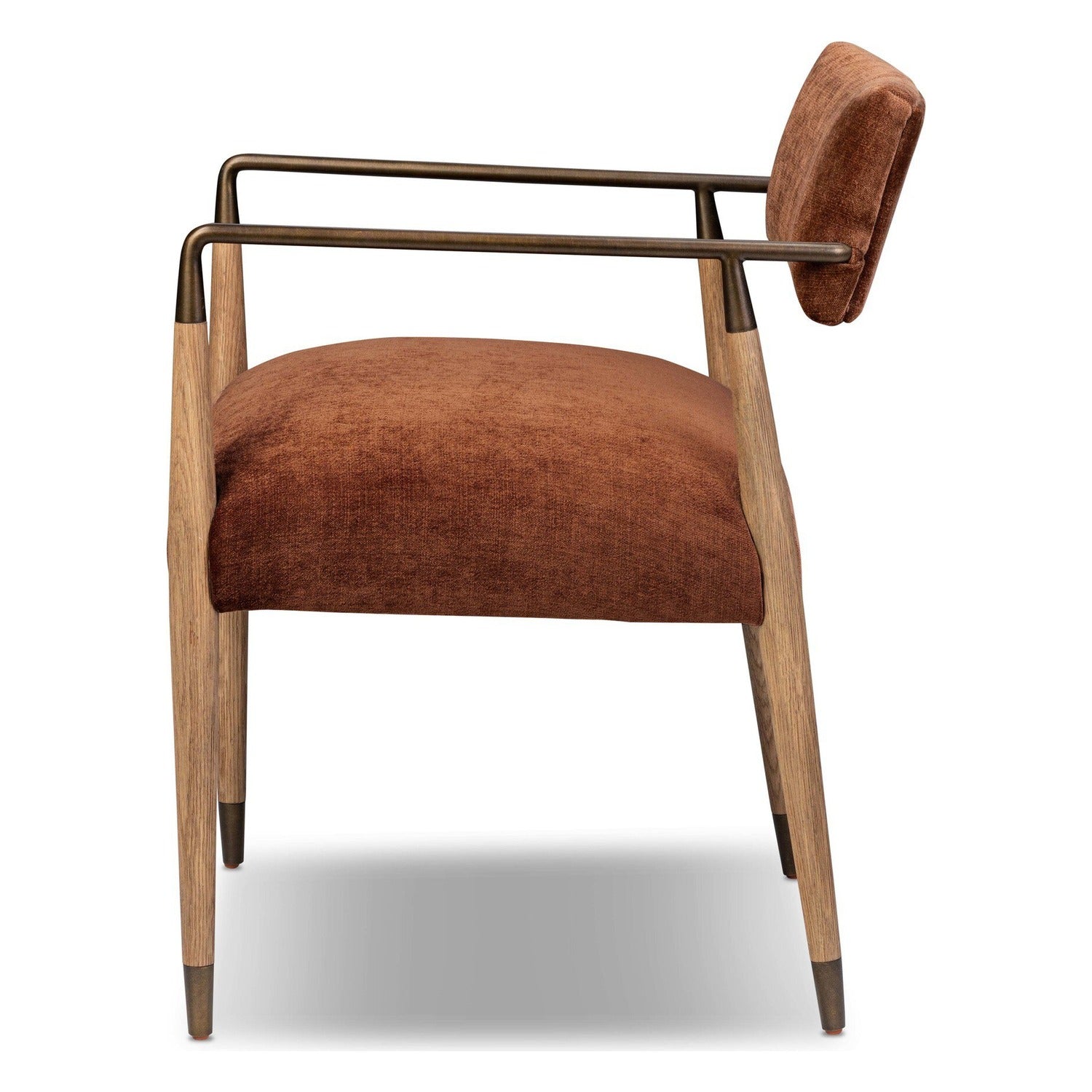 Four Hands Waldon Altair Sienna Dining Chair Set of 2 on brushed brass iron frame, side profile view