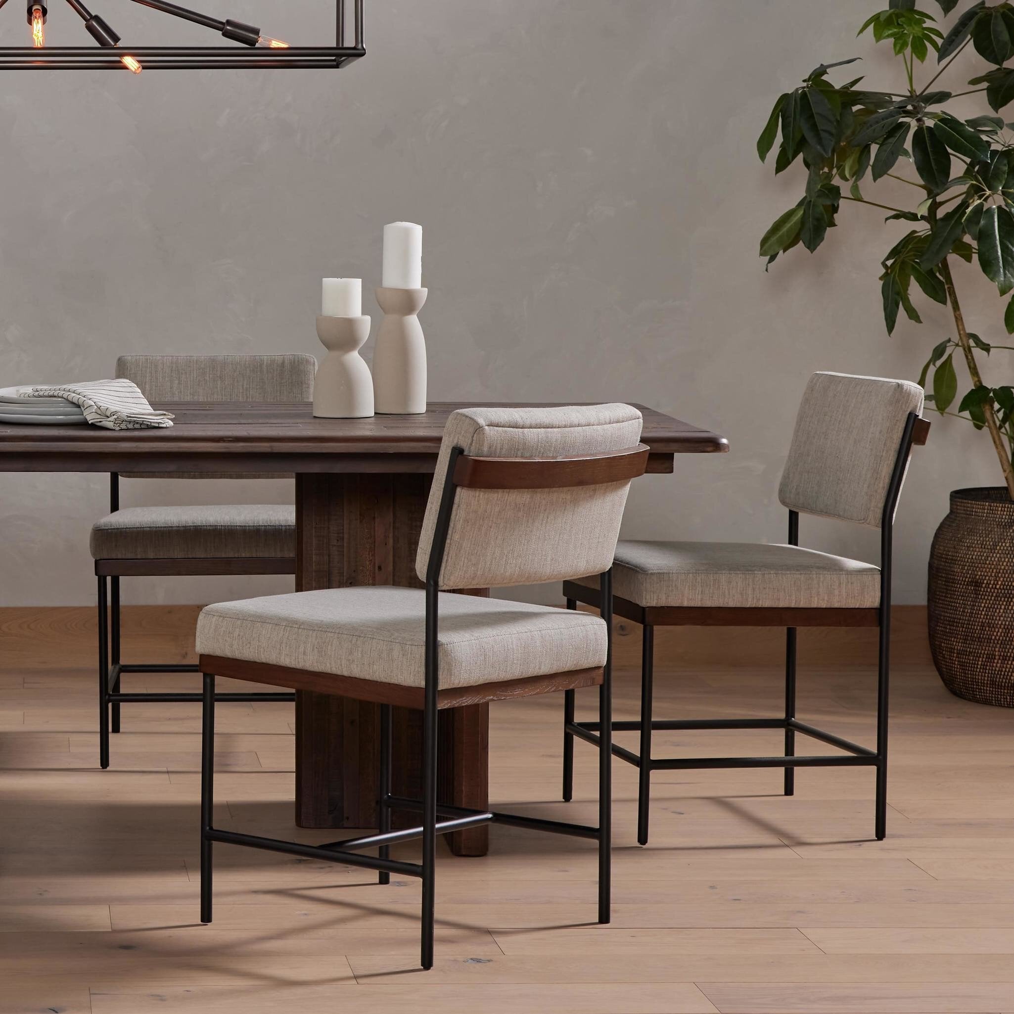 Four Hands Benton Savile Flannel Dining Chair styled in a room setting