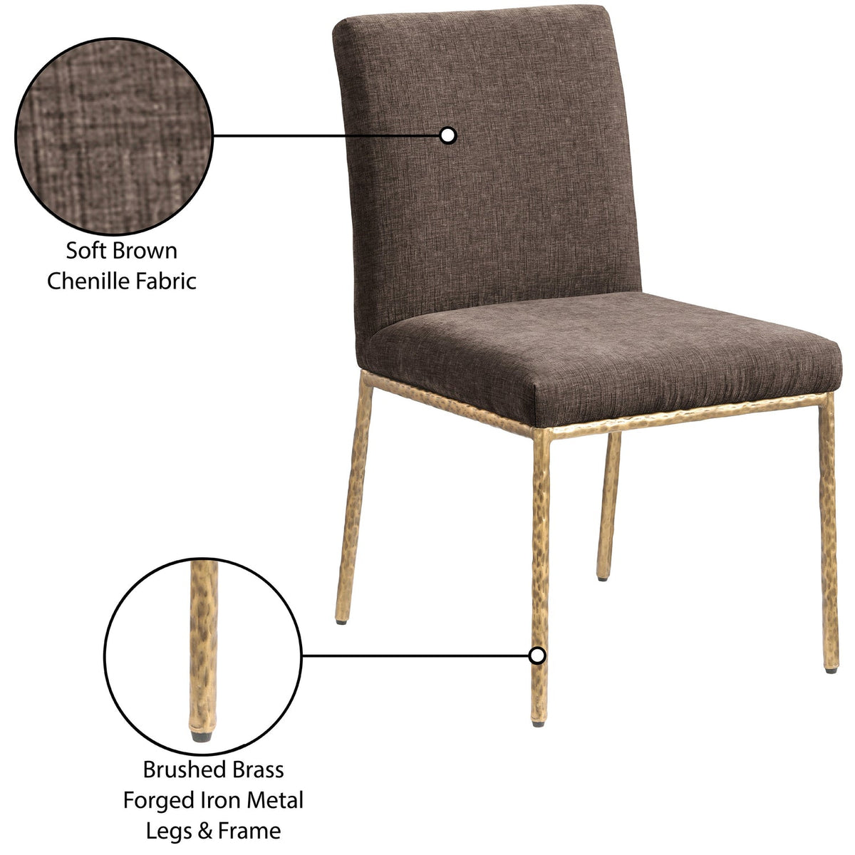 Reeves Brown Chenille Fabric Upholstered Dining Side Chair Set of 2