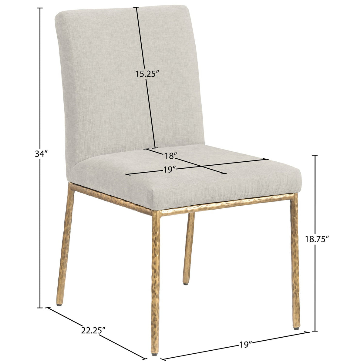 Reeves Cream Chenille Fabric Upholstered Dining Side Chair Set of 2