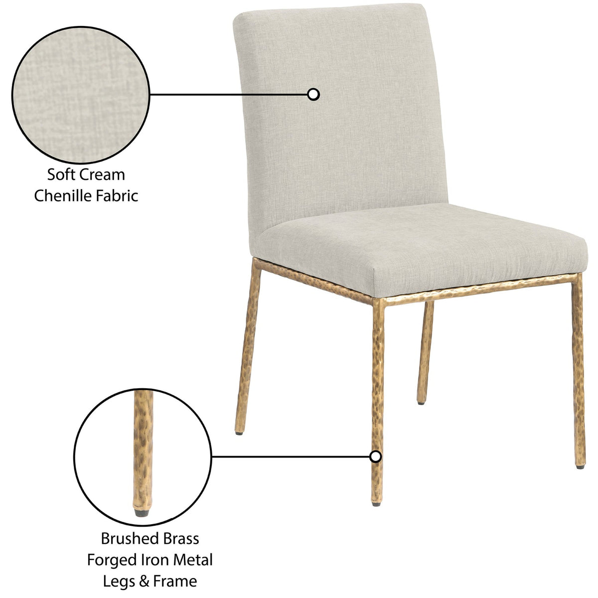 Reeves Cream Chenille Fabric Upholstered Dining Side Chair Set of 2