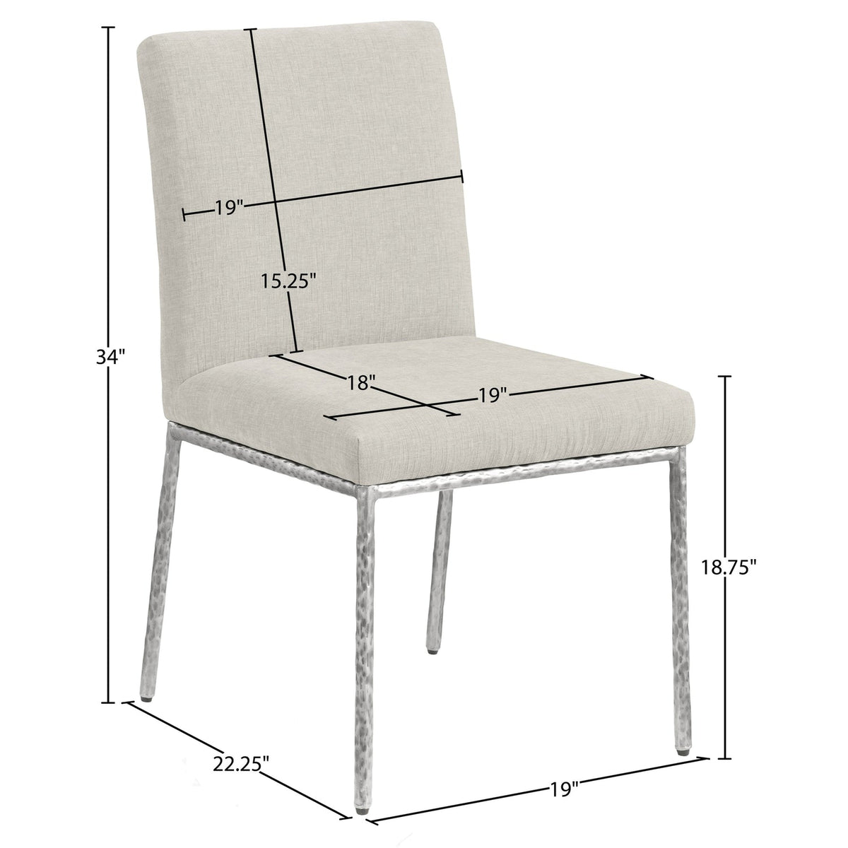 Reeves Cream Chenille Fabric Upholstered Dining Side Chair Set of 2
