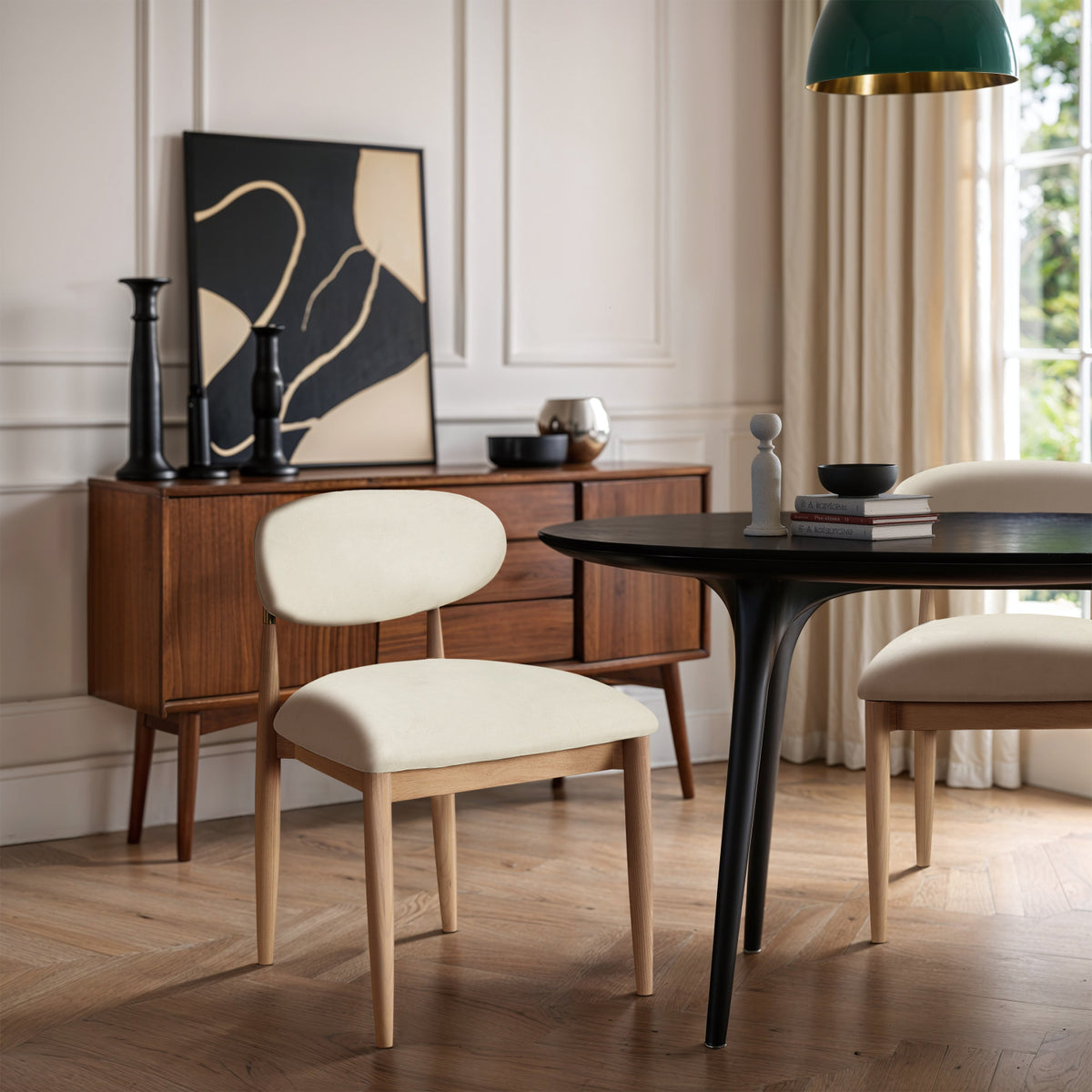 Riccio Cream Vegan Leather Upholstered Dining Side Chair Set of 2