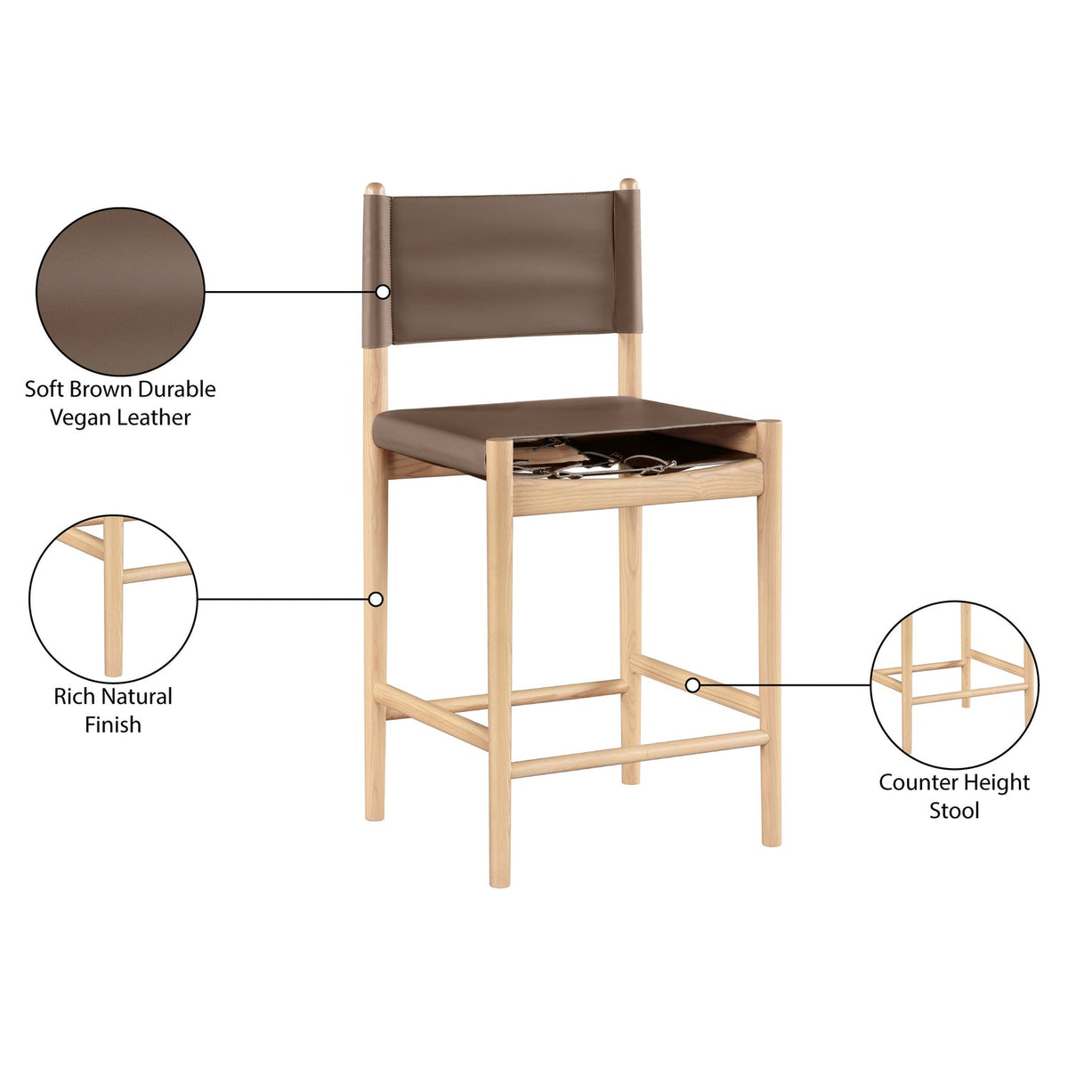 Rawlins Brown Vegan Leather Upholstered Counter Stool Set of 2
