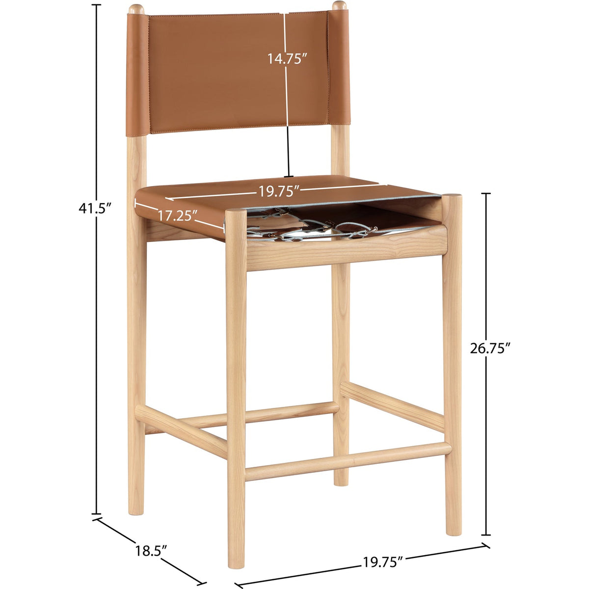 Rawlins Cognac Vegan Leather Upholstered Counter Stool Set of 2