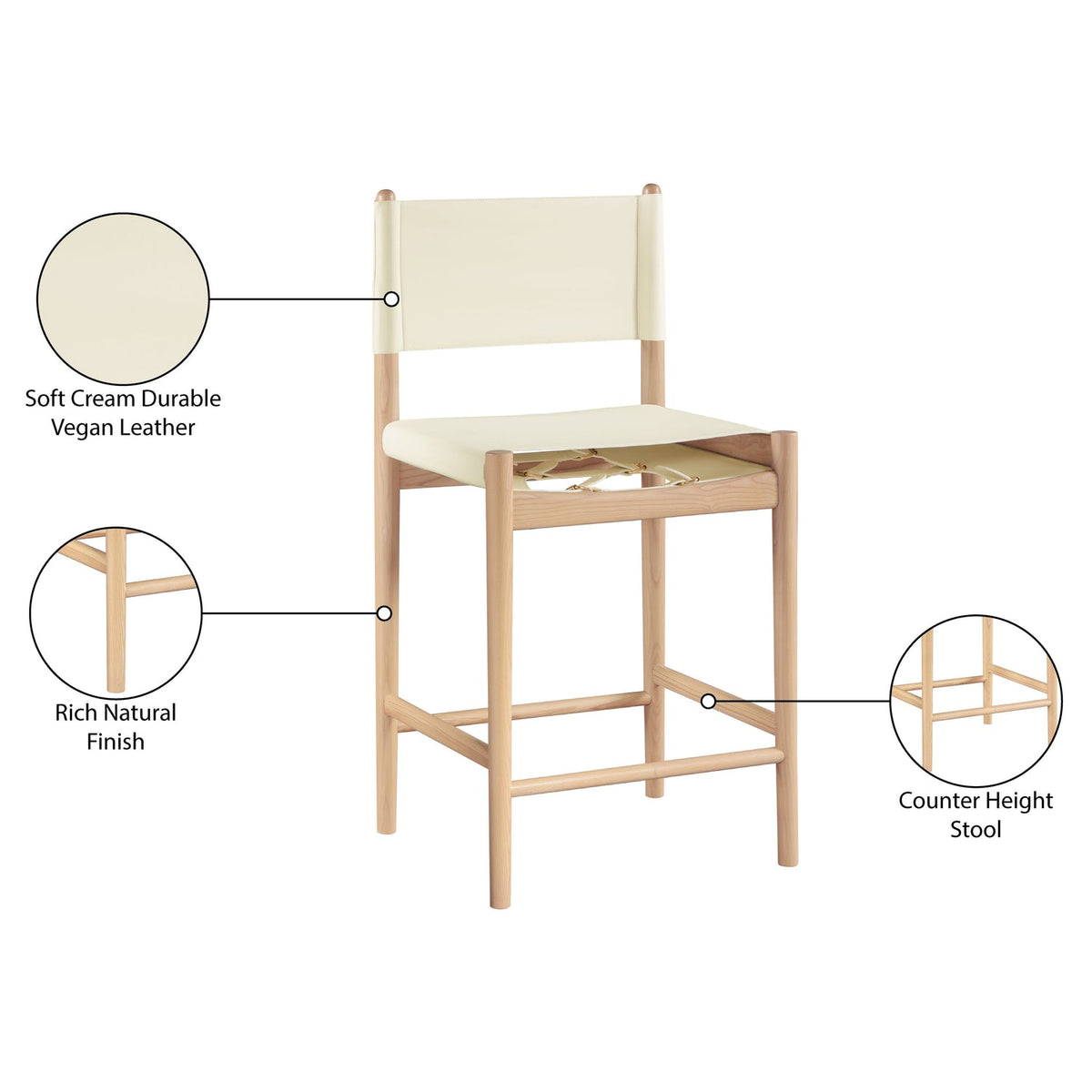 Rawlins Cream Vegan Leather Upholstered Counter Stool Set of 2