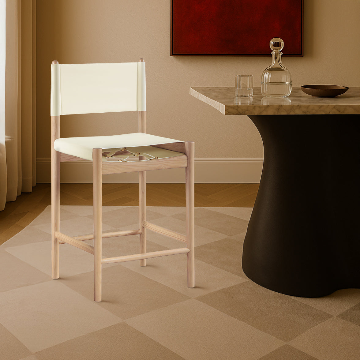 Rawlins Cream Vegan Leather Upholstered Counter Stool Set of 2