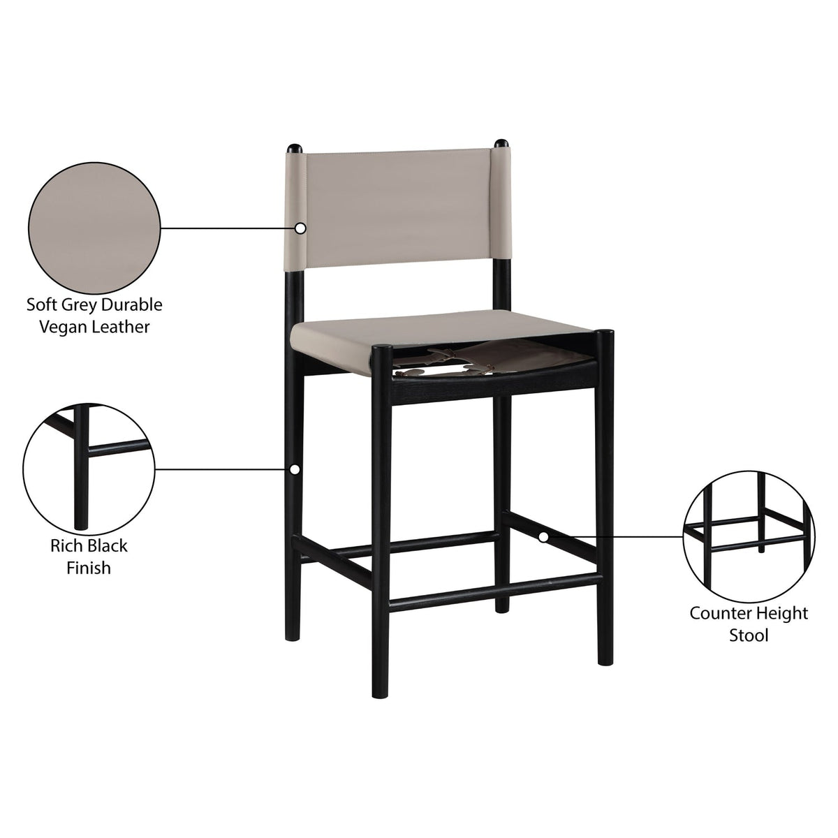 Rawlins Taupe Vegan Leather Upholstered Counter Stool Set of 2