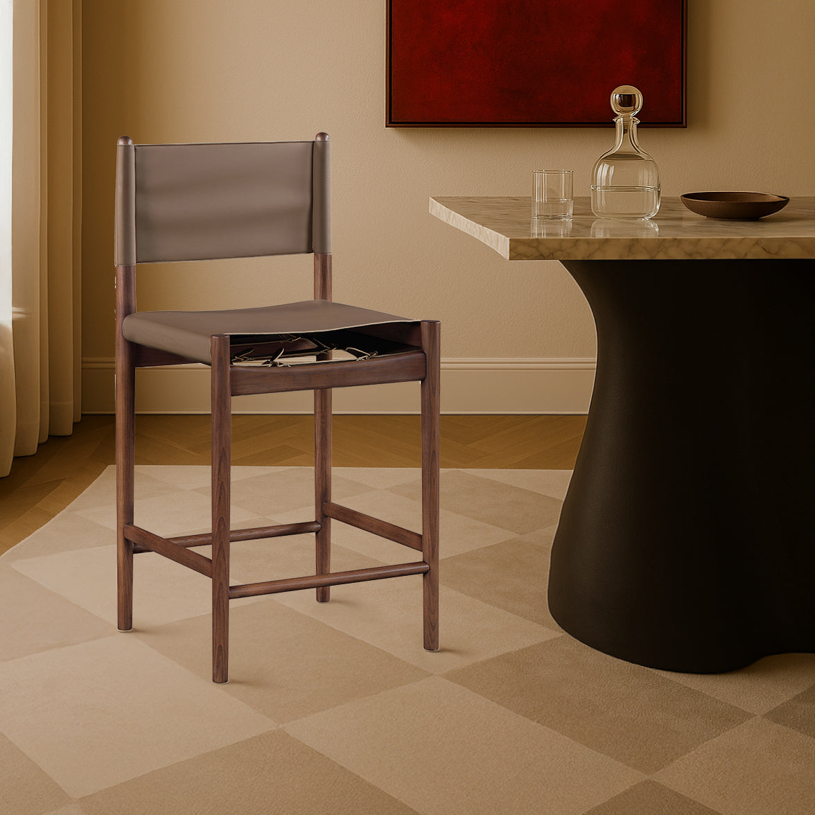 Rawlins Brown Vegan Leather Upholstered Counter Stool Set of 2