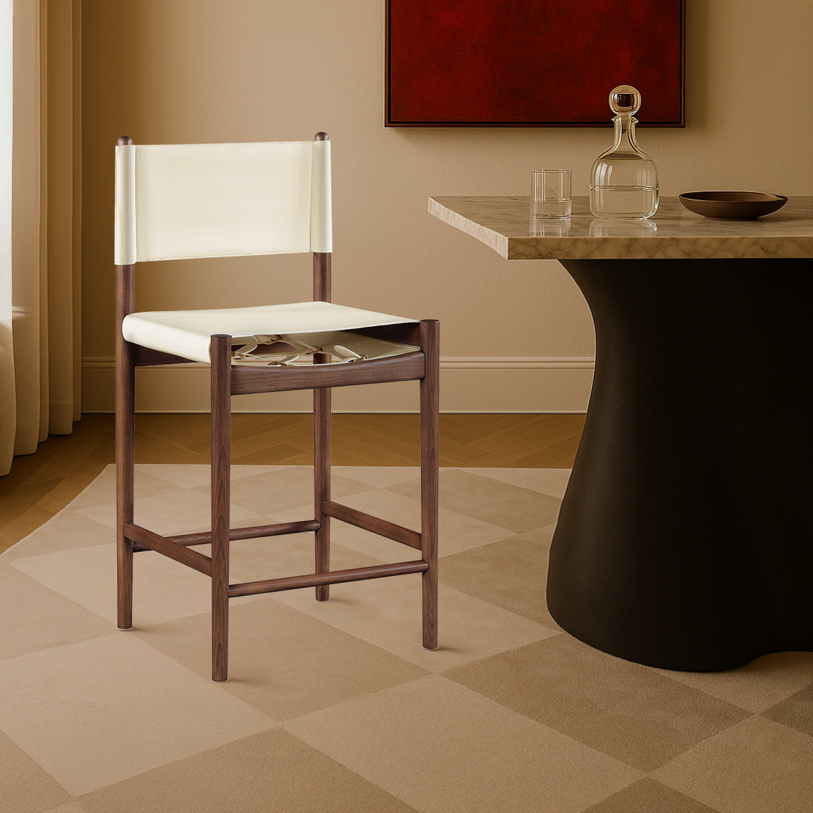 Rawlins Cream Vegan Leather Upholstered Counter Stool Set of 2