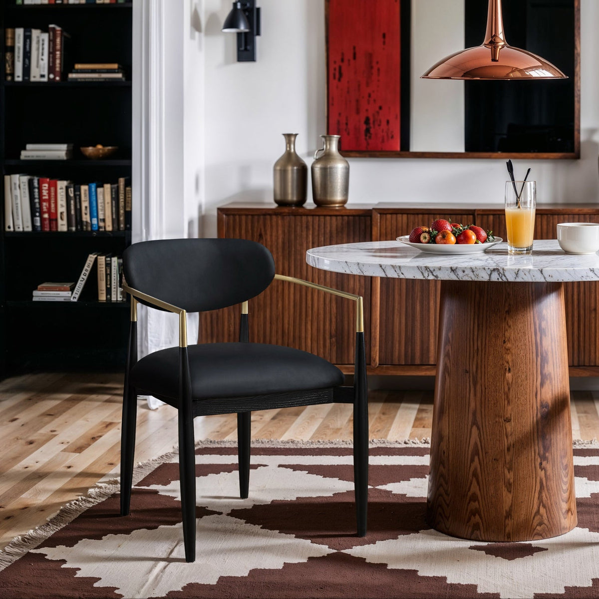 Riccio Black Vegan Leather Upholstered Dining Arm Chair Set of 2