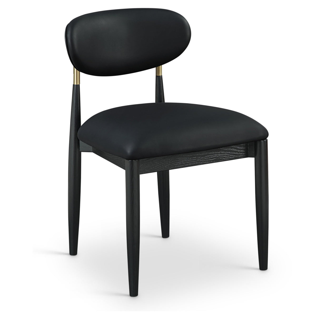 Riccio Black Vegan Leather Upholstered Dining Side Chair, Set of 2 in black finish, brushed brass, primary product view