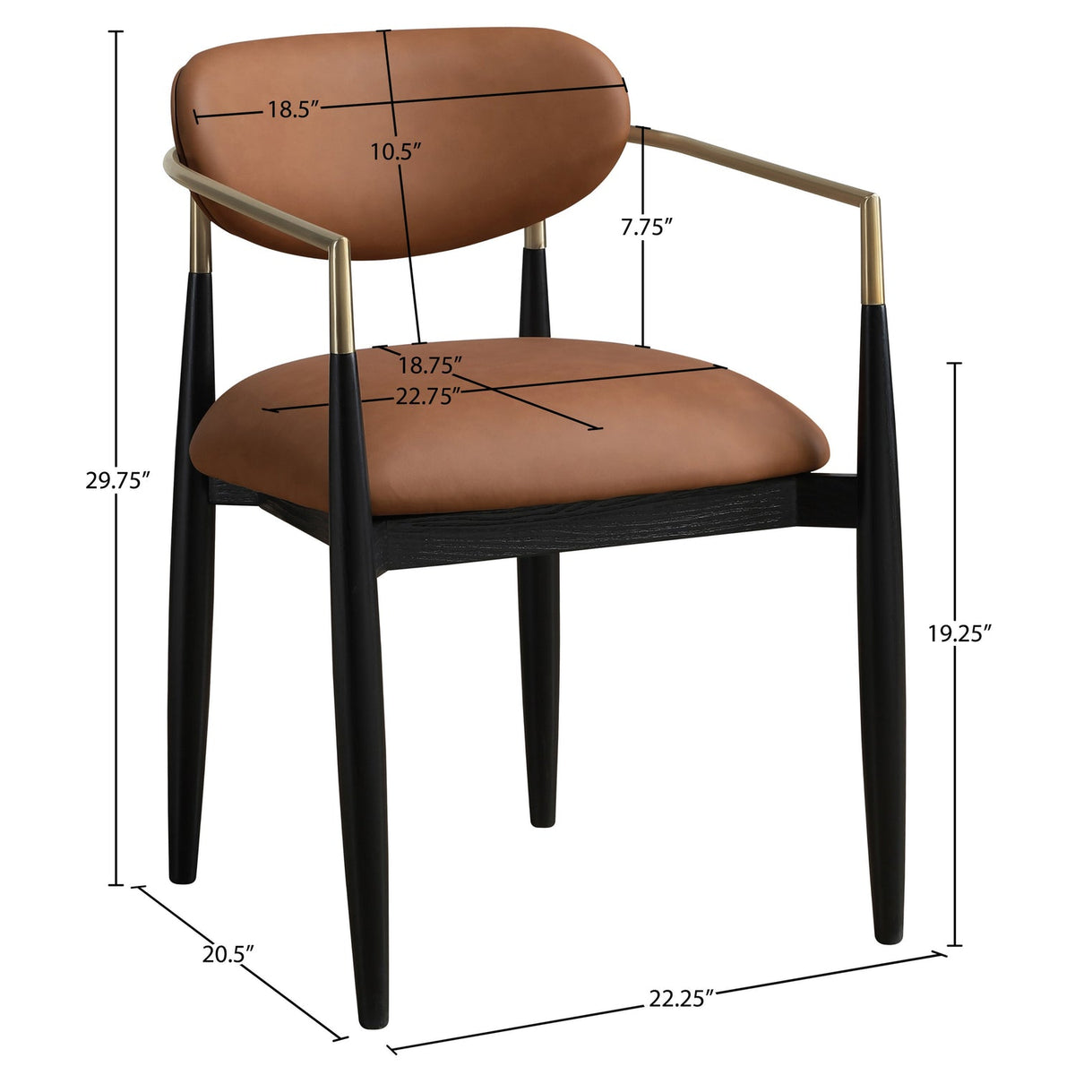 Riccio Cognac Vegan Leather Upholstered Dining Arm Chair Set of 2