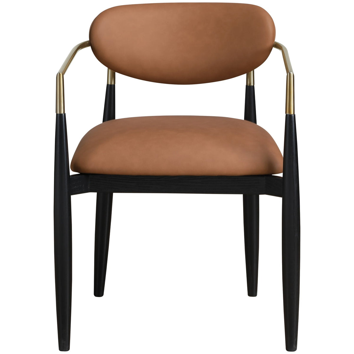 Riccio Cognac Vegan Leather Upholstered Dining Arm Chair Set of 2