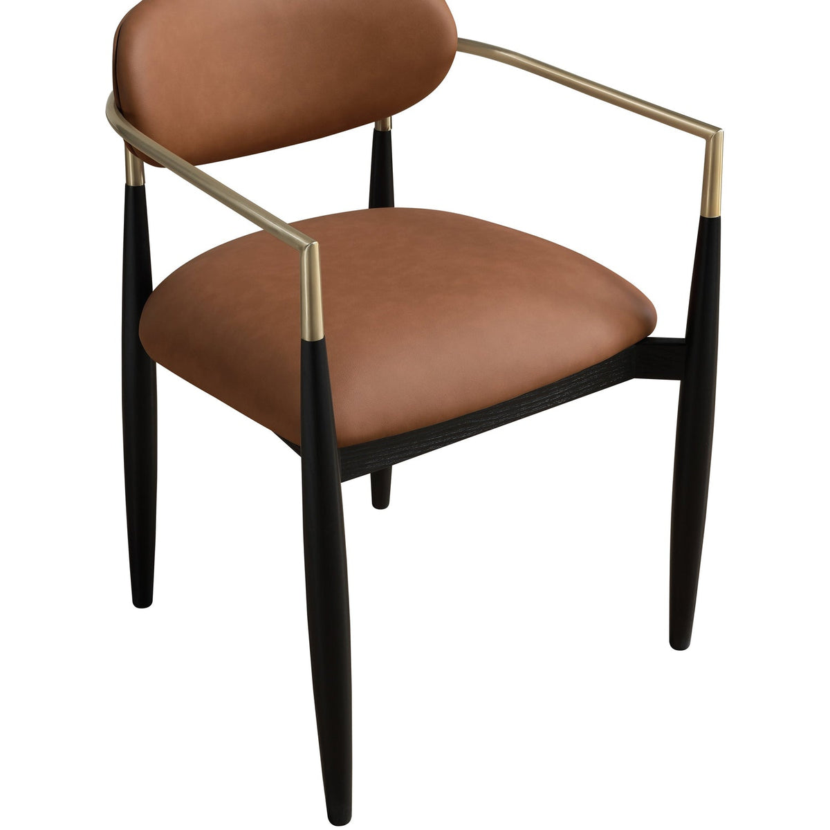 Riccio Cognac Vegan Leather Upholstered Dining Arm Chair Set of 2