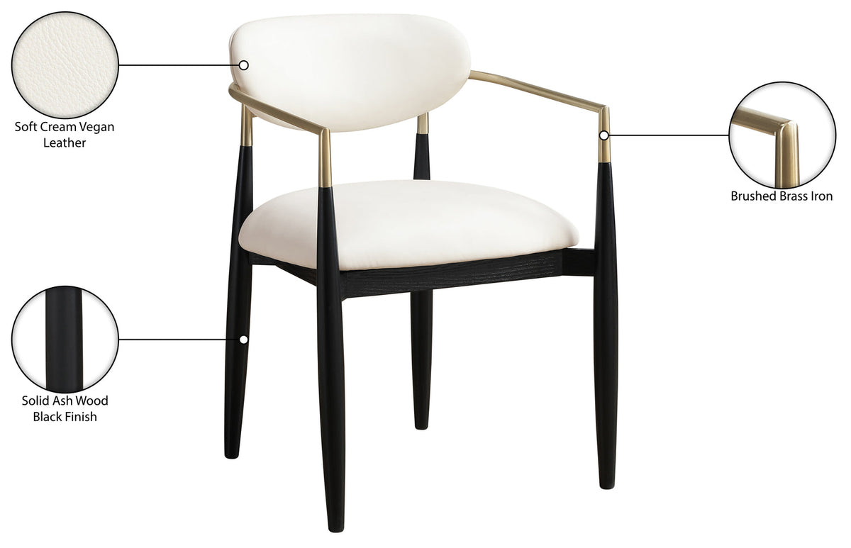 Riccio Cream Vegan Leather Upholstered Dining Arm Chair Set of 2