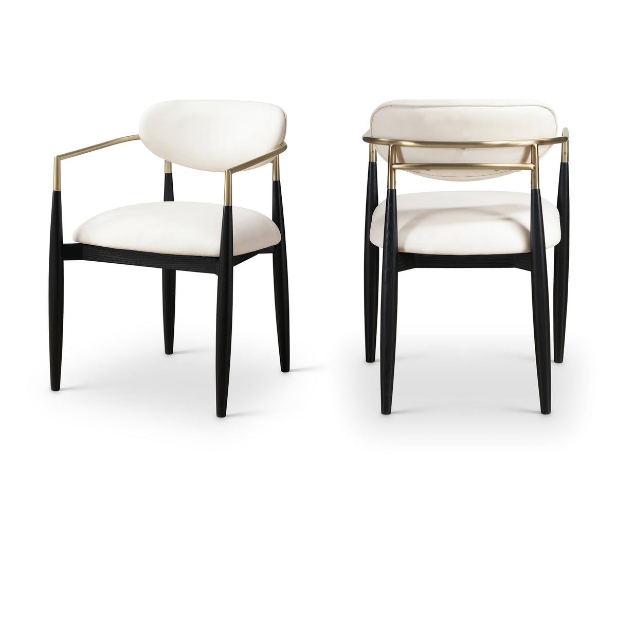 Riccio Cream Vegan Leather Upholstered Dining Arm Chair Set of 2