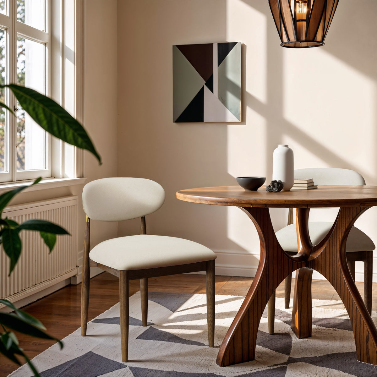 Riccio Cream Vegan Leather Upholstered Dining Side Chair Set of 2